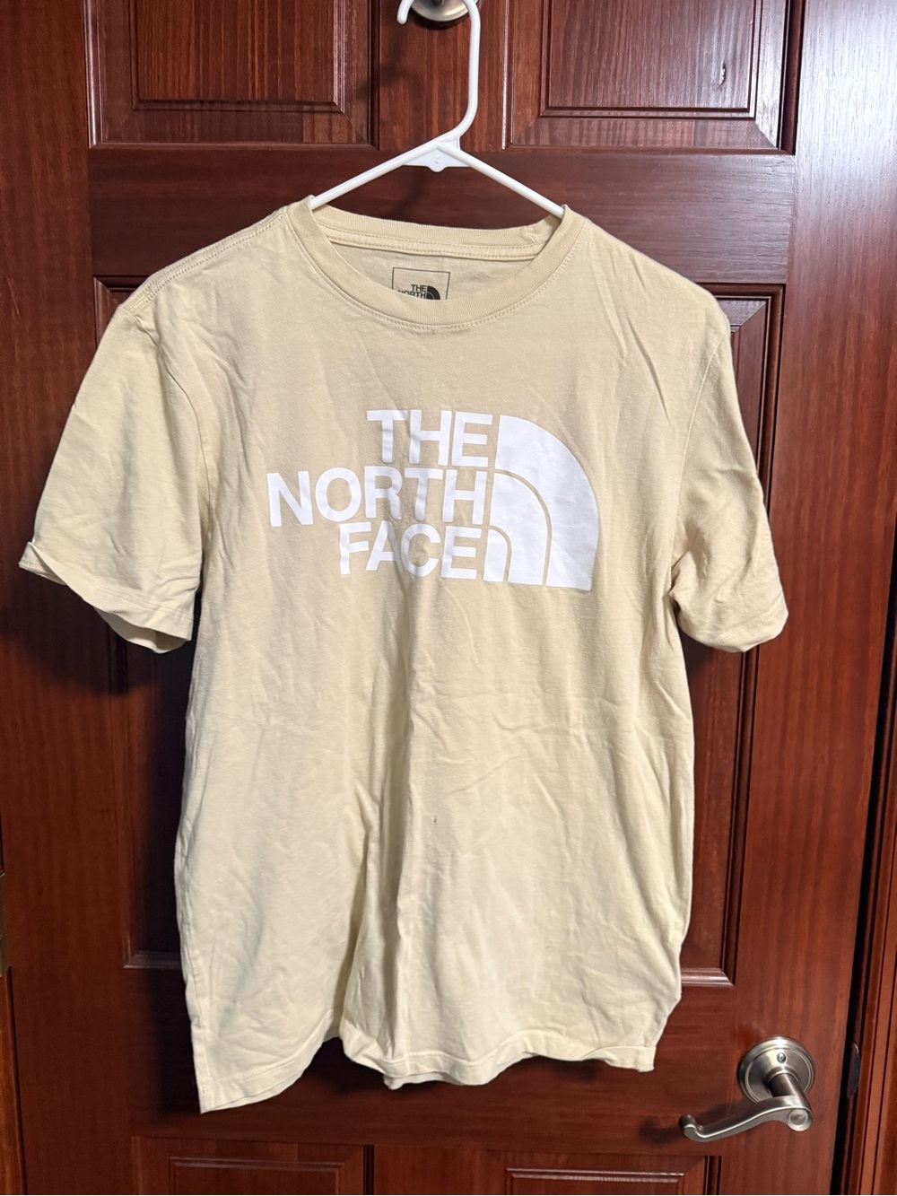 The North Face Men's Short-Sleeve Logo Tee in Beige with White Logo